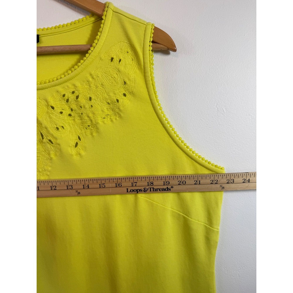 Talbots Eyelet Embroidered Knit Dress Yellow Green Pom Pom Trim Plus Resort 2X - Picture 9 of 11